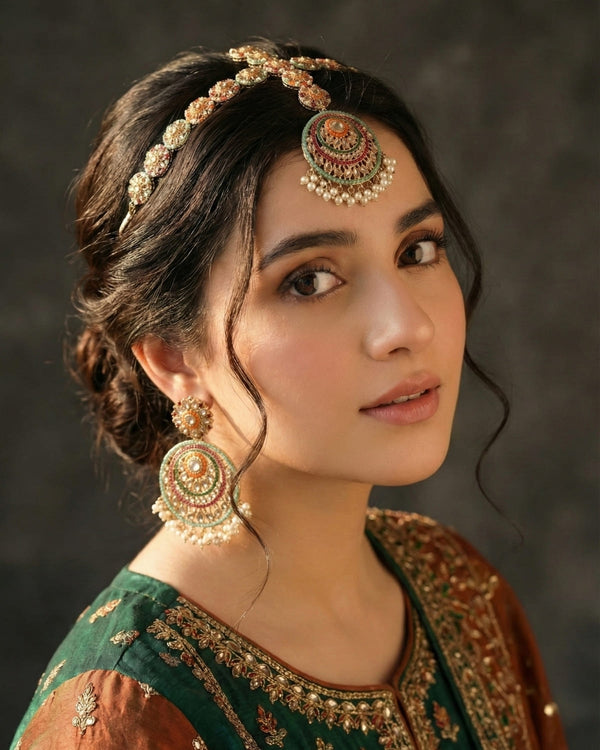 Nauratan Sheesh Pati Earrings