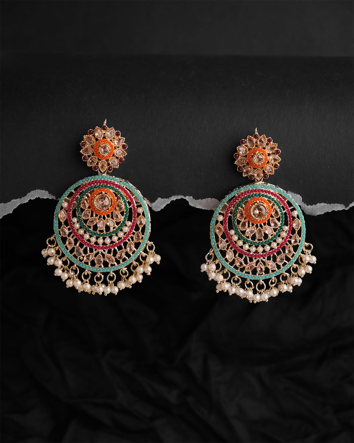 Nauratan Sheesh Pati Earrings