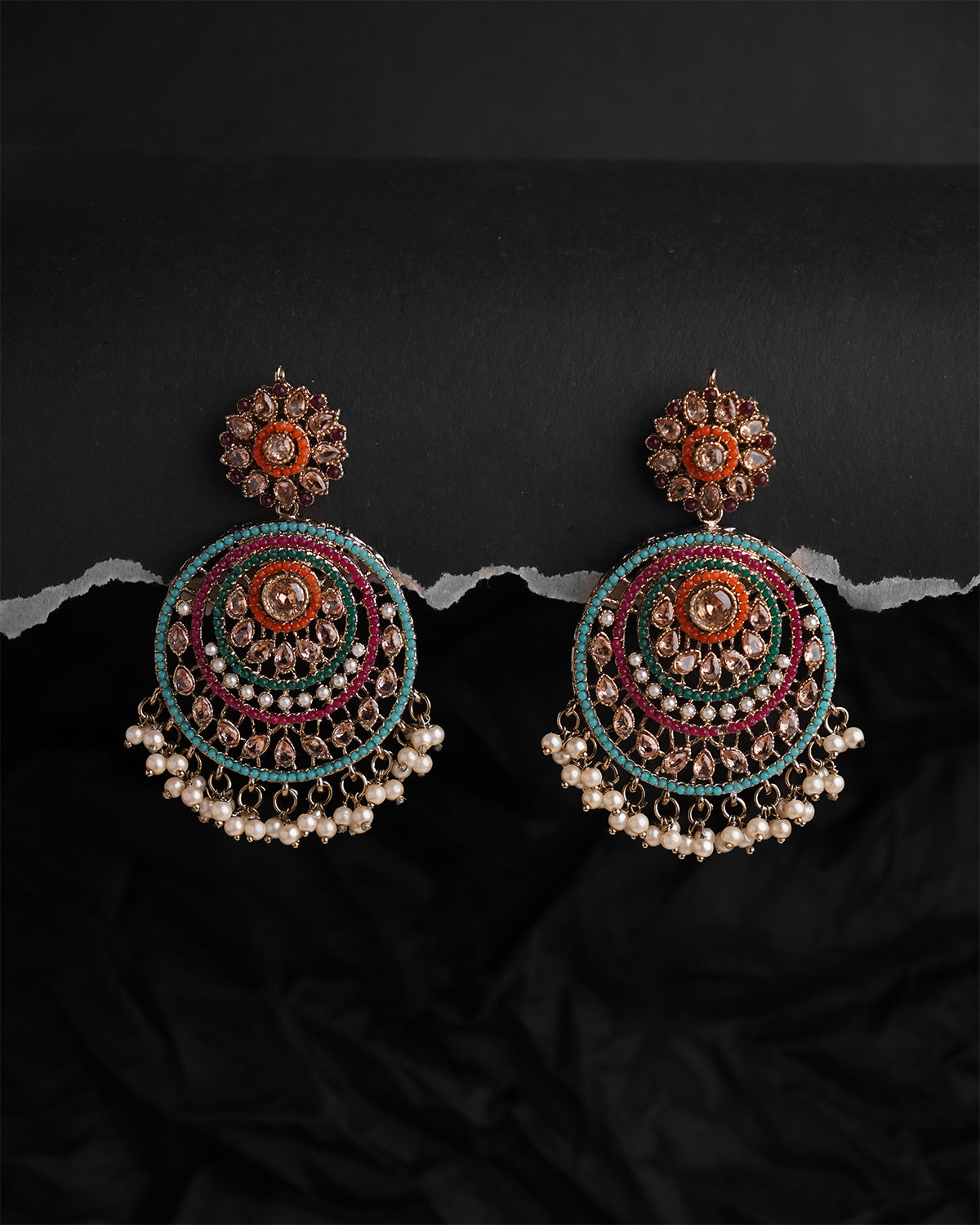 Nauratan Sheesh Pati Earrings
