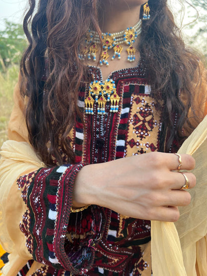 Balochi Necklace with Earrings Tasni
